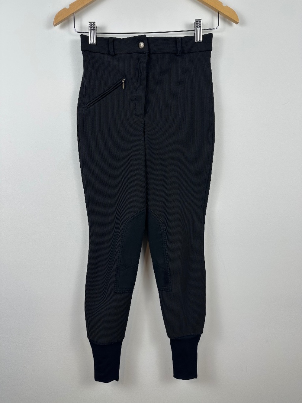 TuffRider Black Ribbed Knee Patch Riding Breeches Size 26 Front Zip